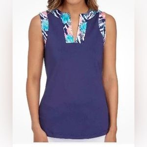 Pebble Beach Dry-Luxe Performance Sleeveless  Trim Jersey Tank Top Navy Size M